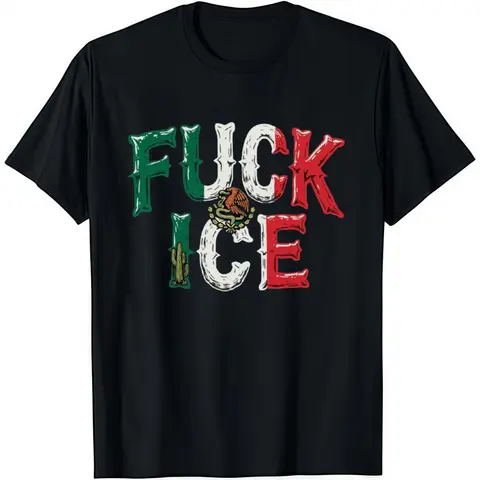 Men's Short-Sleeve Soft Cotton Menswear Round Neck T-Shirt - Bold Mexico Flag-Inspired Anti-ICE Design Streetwear, Mexico Merch Casual Tops, Tshirt, Shortsleeve, Chinese New Year, Valentines Day, Lightweight, Classic Fit, Bold Graphic, Anti-Ice Print, Fit