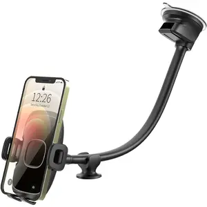 14'' Gooseneck  Phone Holder,Heavy Duty Phone Holder for , [Flexibile Long Arm] [Anti Shake stabilizer] Windshield  Phone Mount Suction Cup,Fit for ,  (Mirror Black)