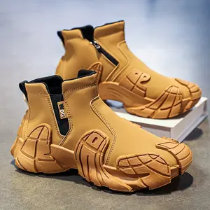 Men's Mid-Top Fashion Sneakers - Casual Sport Style, Solid Color, Slip-On, Round Toe, Faux Upper, PVC Sole, Comfort, All-Season, Training Shoes