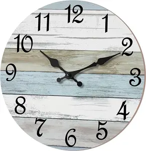 Wall Clock - 18 Inch Larger Silent Non Ticking Wall Clocks Battery Operated, Wooden Rustic Farmhouse Clock Decorative for Living Room, Kitchen (Blue)