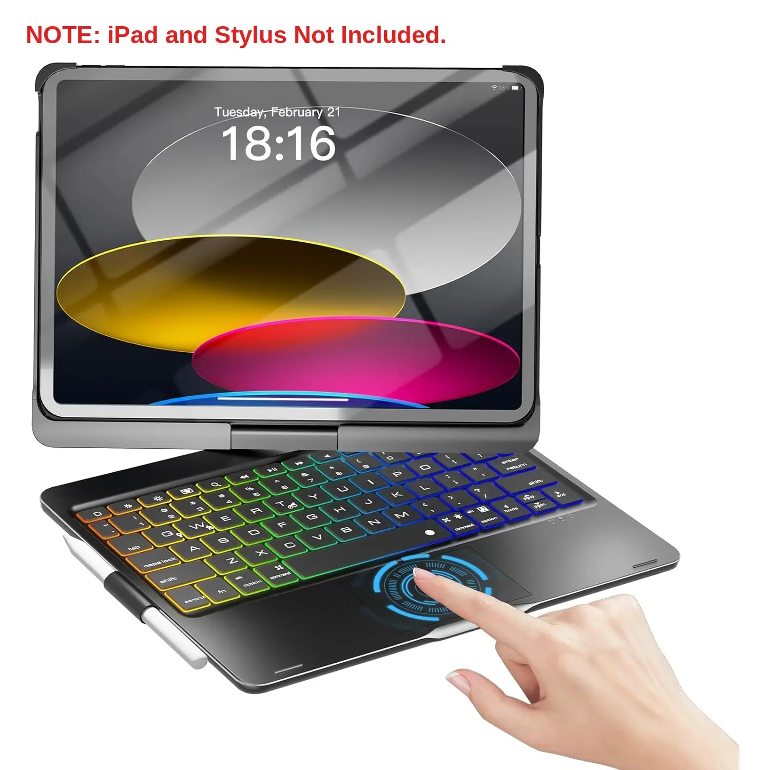 Keyboard Case for iPad 10th/11th Gen (A16), iPad Air 11" (M4/M3/M2) & iPad Pro 11" (4th/3rd/2nd/1st) - 360° Swivel, RGB Backlit, Trackpad, Pencil Holder - Matt Black (Tablet NOT Included)