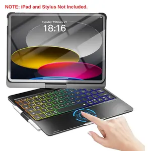 Keyboard Case for iPad 10th/11th Gen (A16), iPad Air 11" (M4/M3/M2) & iPad Pro 11" (4th/3rd/2nd/1st) - 360° Swivel, RGB Backlit, Trackpad, Pencil Holder - Matt Black (Tablet NOT Included)