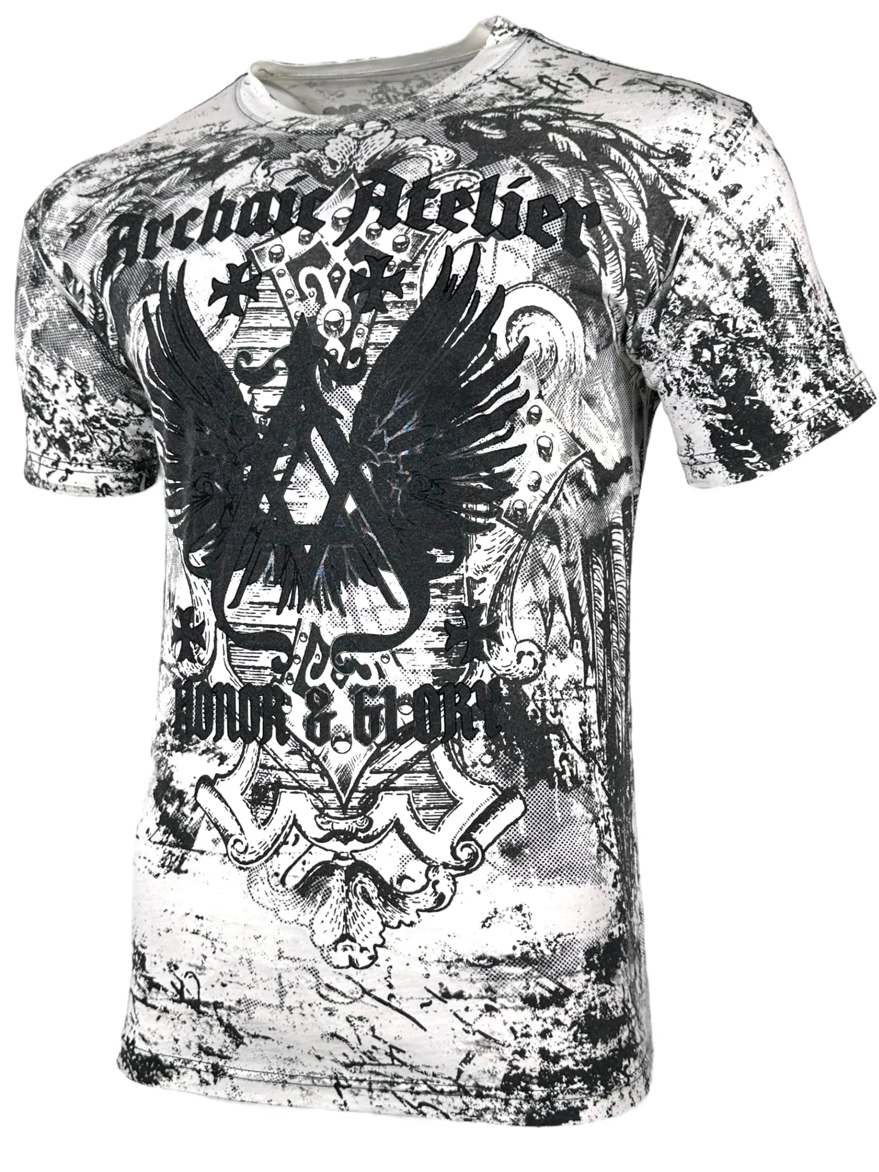 ARCHAIC Men's Achilles All Over Print Streetwear T-Shirt, Lightweight Short-Sleeve Cotton-Blend, Made in USA