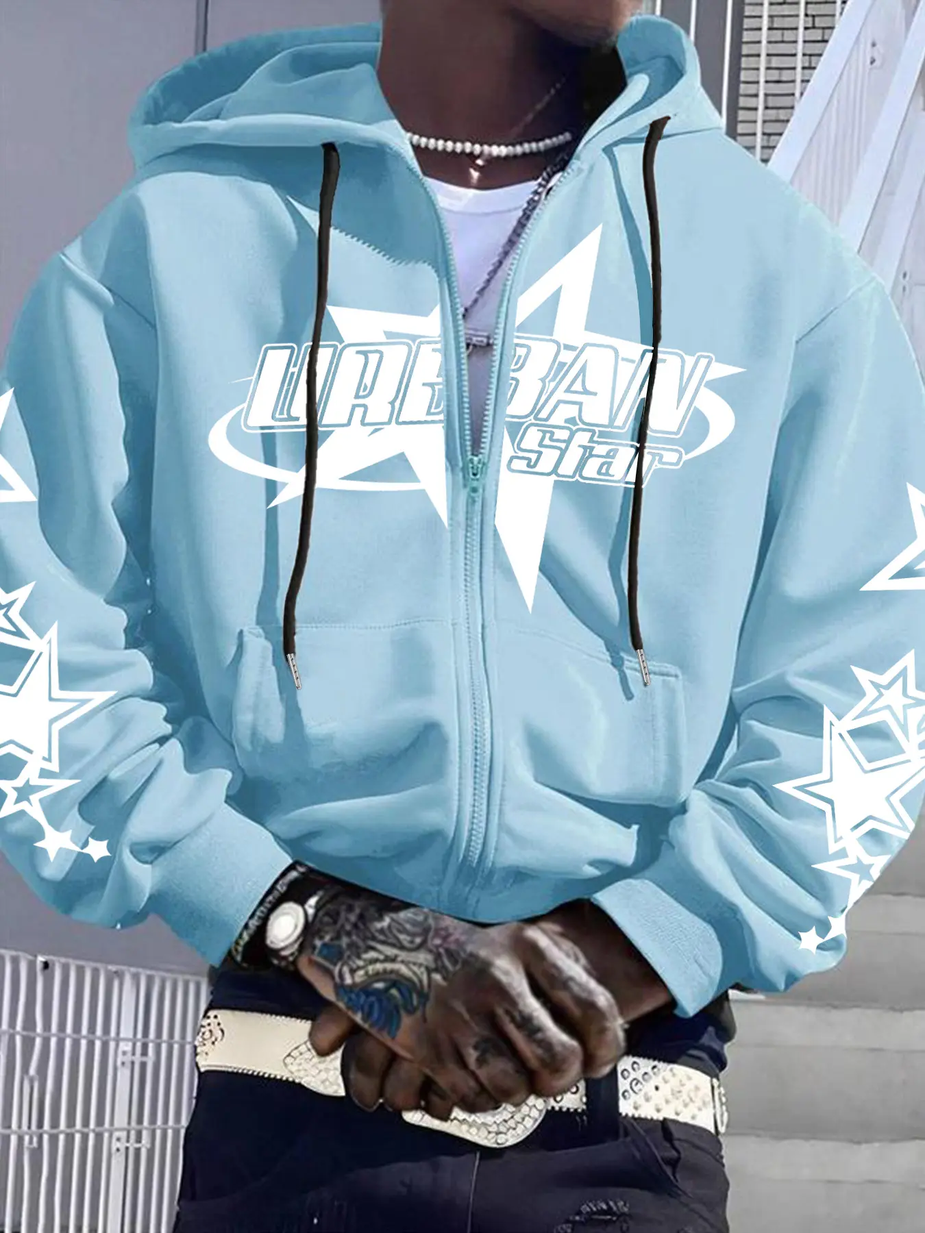 Y2K Vintage Unisex Casual Fitted Jacket, Fall & Winter Hooded Coat, Star Logo Design, Street Style, Warm Daily Wear, Graphic Casual Hoodie, Aesthetic