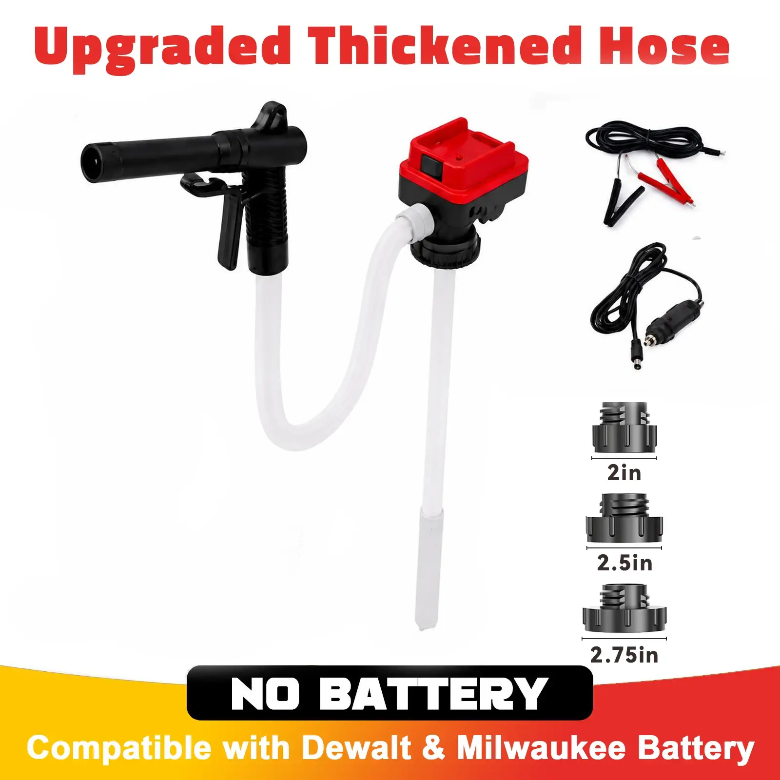 Cordless Fuel Transfer Pump Compatible with Milwaukee M18 & Dewalt 18V-20V Batteries, Battery NOT Included, 4 GPM Portable Electric Gas Can Pump with 51'' Hose & 3 Adapters for Diesel Gasoline Oil Water