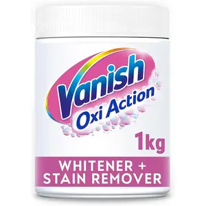 Vanish Crystal White Powder 1 Kg Whitener + Stain Remover Chlorine Bleach Free Formula for Cotton & Polyester Fabrics Laundry Detergent