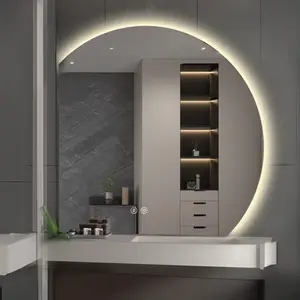 Dimmable LED Anti-Fog Bathroom Semicircle Mirror, Frameless Backlit Wall Mounted Vanity - Smart Touch Screen, Memory Function, 3 Color Lights, Shatter-Proof, for Over Sink, Entryway, Bedroom
