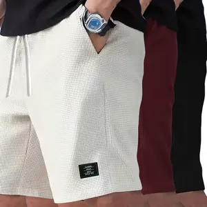 Pack of 3 men’s corduroy shorts, solid color, side pockets, drawstring and elastic waistband, suitable for everyday wear and vacations, men’s casual shorts, beige