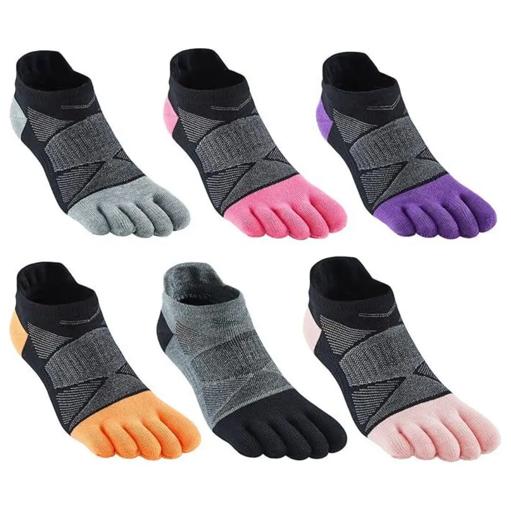 Pair of 6 Women Toe Socks, 5 Finger Cotton Wicking Athletic Ankle Toe Sock, No Show Breathable Crew Sock for Running Hiking