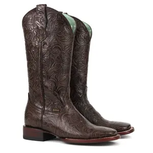 072 CAMI SINCELADA WOMENS TOOLED LEATHER COWGIRL BOOTS BROWN FLORAL EMBOSSED WESTERN STYLE