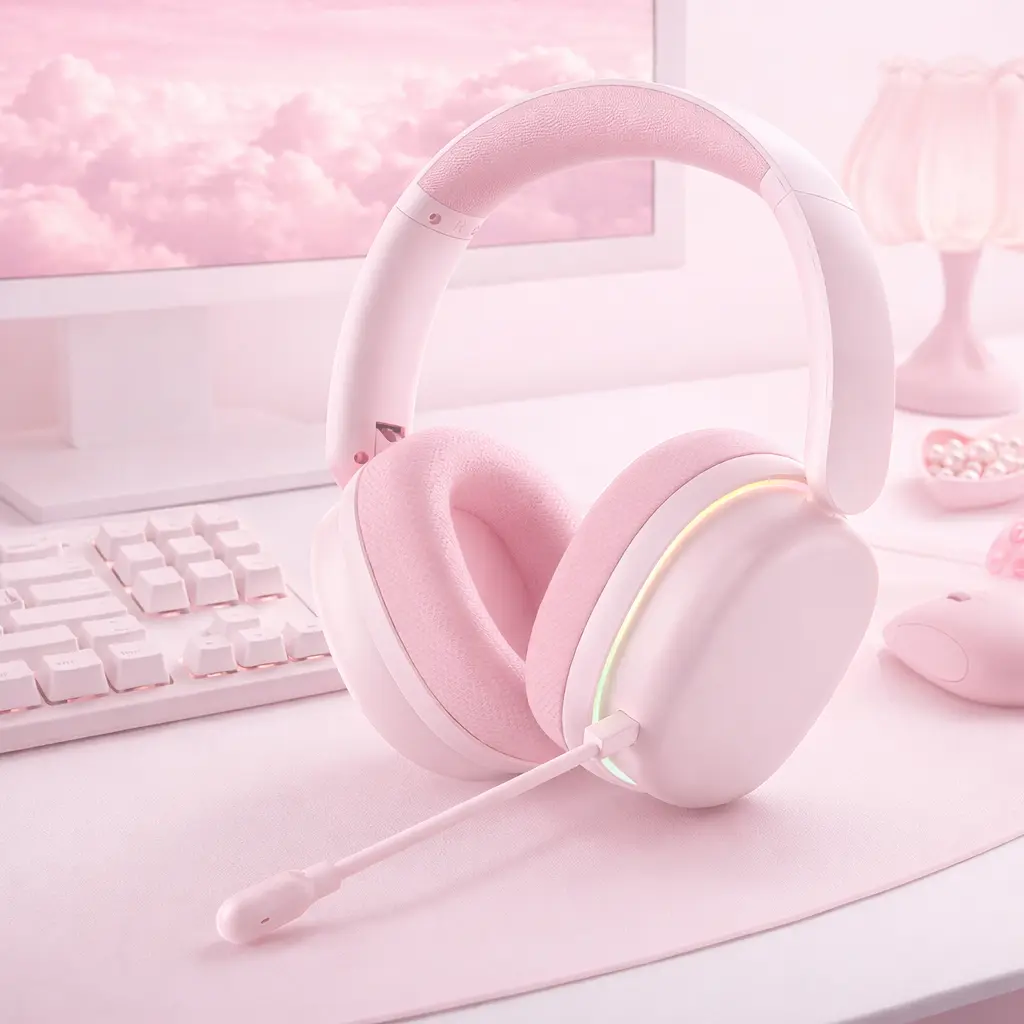 AULA G7 Pro Pink Over-Ear Wireless Gaming Headphones with Mic, 7.1 Surround Sound, Ultra-Low Latency, RGB, Noise-Canceling Audio Bluetooth Headset, Gaming Accessories, Headset for Gaming,summerwins,father'sdaygifts