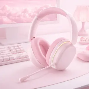 AULA G7 Pro Pink Wireless Gaming Headphones with Mic, 7.1 Surround Sound, Ultra-Low Latency, RGB Over-Ear with Noise-Canceling Mic
