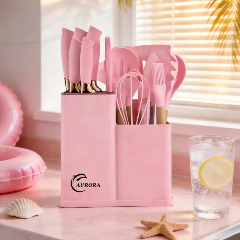 19-Piece Durable Eco-Friendly Silicone Kitchen Utensils Set - Cool-Touch Wood Handles, Heat Resistant, Nonstick, Bamboo Storage Container, Modern Kitchen Gadgets for Home Cooking,familyfun