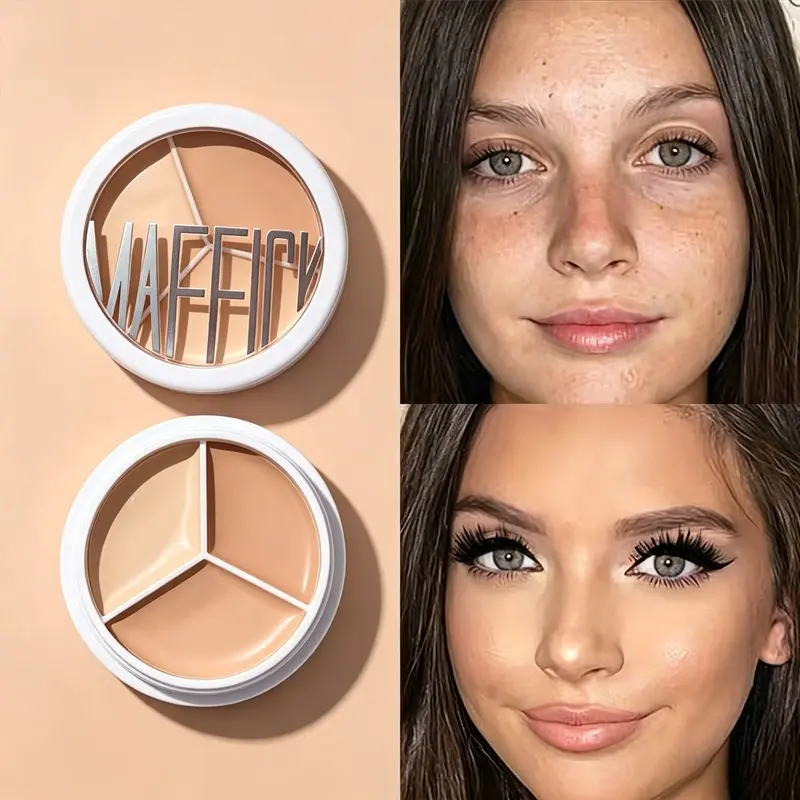 3-in-1 Color Concealer Palette Foundation High Coverage Conceals Blemishes for Acne Spots, Dark Circles & Blemishes Buildable Natural Finish Non-caking Flawless Base Makeup