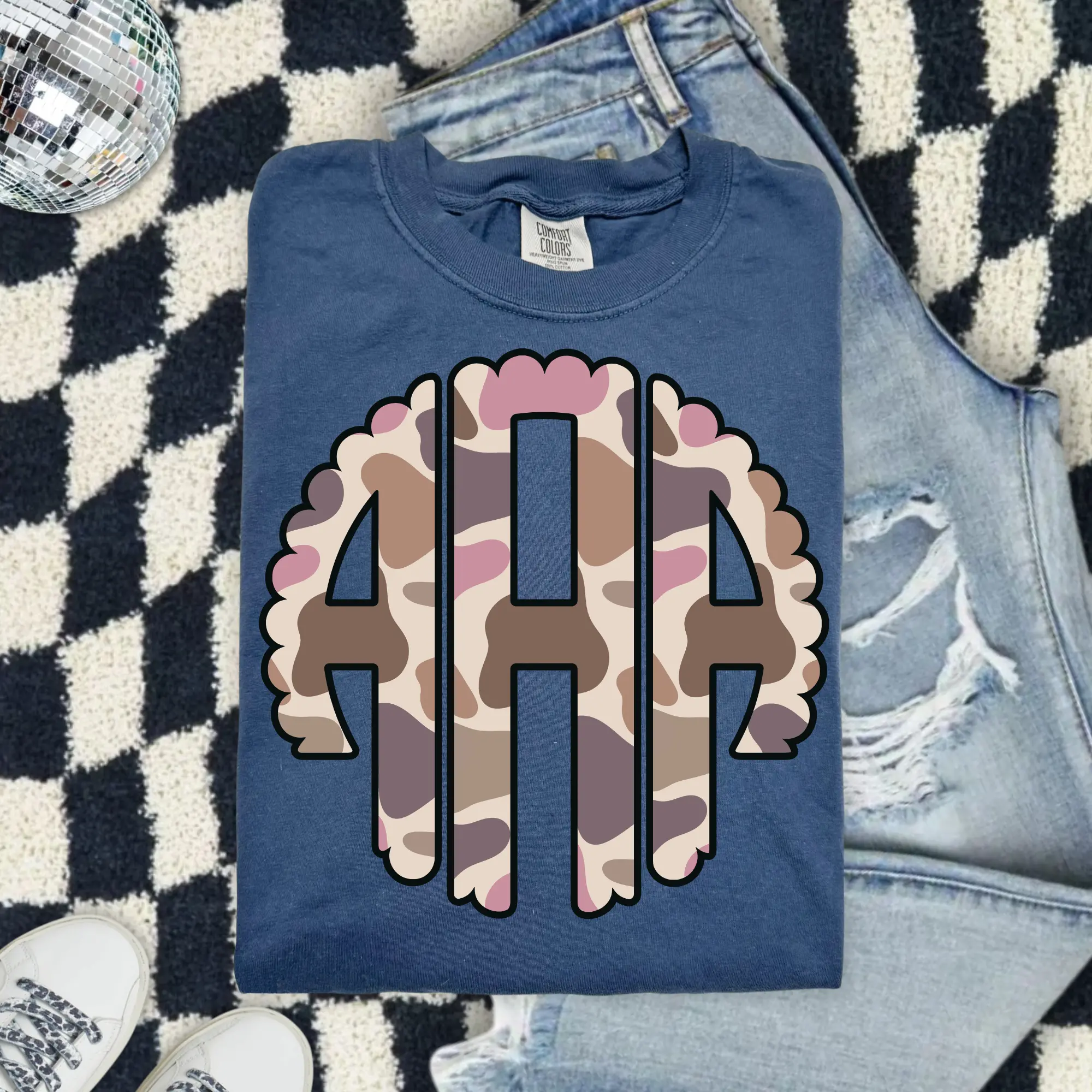 Pink Camo Monogram Comfort Colors Shirt, Personalized Initial Tee, Custom Monogram Shirt, Southern Camo Graphic Tee