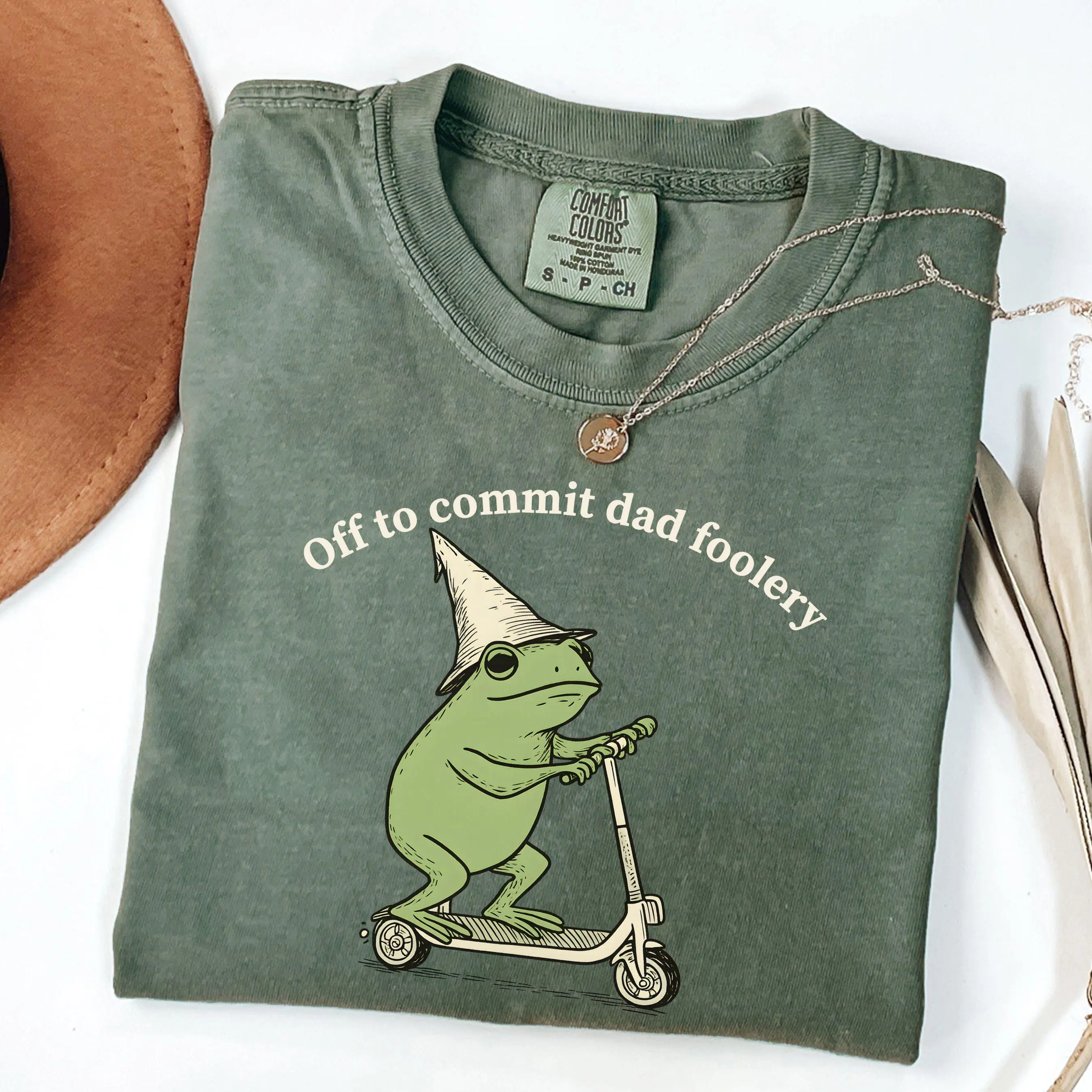 Dad Frog Comfort Colors Shirt Off to Commit Dad Foolery T-Shirt Funny Frog Scooter Gift For Dad Funny Dada Shirt Pregnancy Announcement Tee