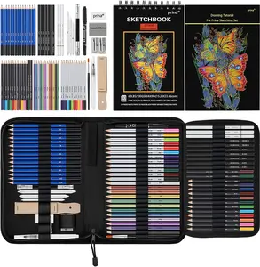 Prina 76 Pack Drawing Set Sketching Kit, Pro Art Supplies with 3-Color Sketchbook, Include Tutorial, Colored, Graphite, Charcoal, Watercolor & Metallic Pencil, for Artists Adults Teens Beginner