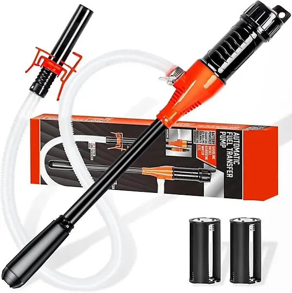 Electric Fuel Transfer Pump, 2.4 GPM Portable Fluid Transfer Siphon Pump with Oil Pipeline, Battery Gas Pumps with 47 Inches Hose &Gloves for Car/RV(Orange)
