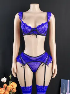 Christmas Five-Piece Set Sexy Lace Underwear Sheer Panty Set, Adjustable Buckle Garter Belt, Comfortable Women's Lingerie for Parties and Home Wear