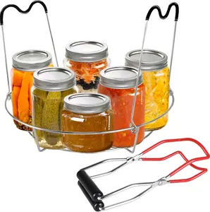 12in Stainless Steel Canning Rack with Contour Handles, Holds 7 Pint or 6 Quart Jars for Pressure Canner Pot
