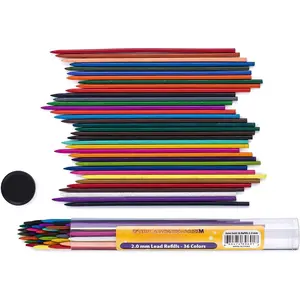36 Assorted Colored 2.0 mm Lead Refills, Bold & 90 mm Length, 36  Colors, Pre-Sharpened, Break & Smudge Resistant