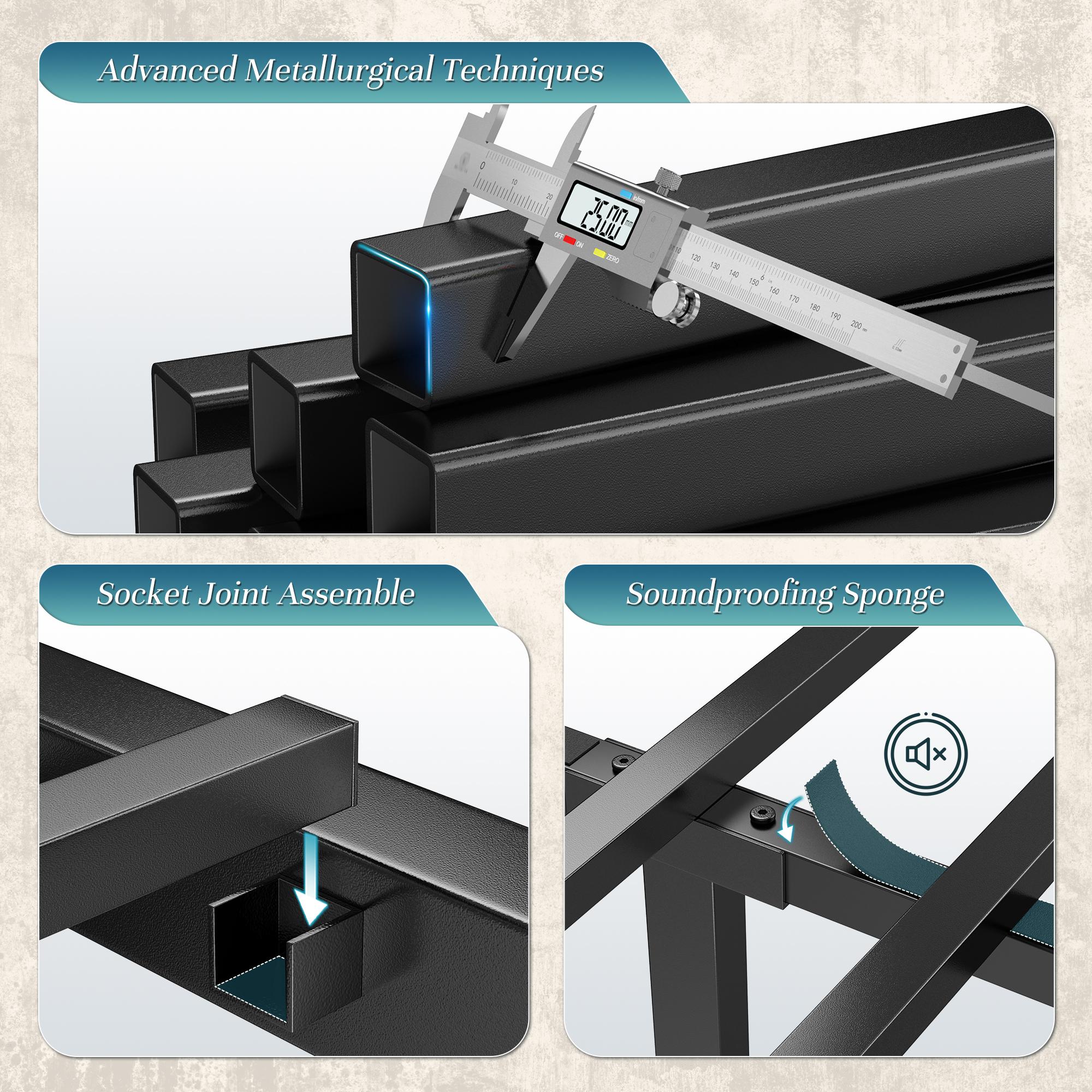 【1300 lbs Capacity】King Queen Full Metal Bed Frame with Headboard & LED, NO MATTRESS,Under Bed Storage Space & Strong Metal Slats, Iron Bed Frame, Noise-Free, Easy Assembly, Modern Bedroom Furniture,Easy Assembly,Black