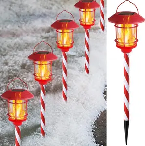 6 Pack Christmas Solar Flame Garden Lights Outdoor, Dual Use Flickering Flame  Candy Cane Pathway Marker, Xmas Hanging Lantern Lights,  & Auto On/Off for Patio Walkway Driveway