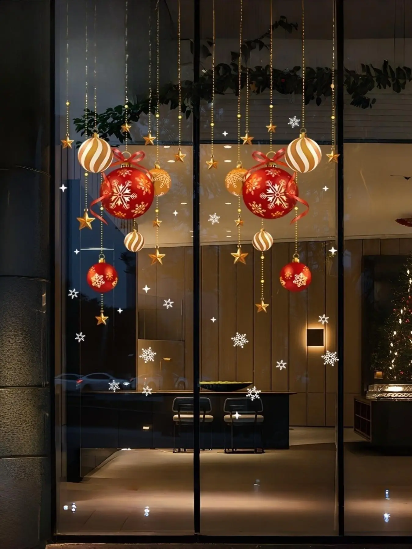 Contemporary Christmas Window Decals - Reusable PVC Glass Stickers with Snowflakes, Balls, and Stars - Glossy Finish, Easy Static Mount, 5mil Thickness - Holiday Atmosphere Glass Door Decor