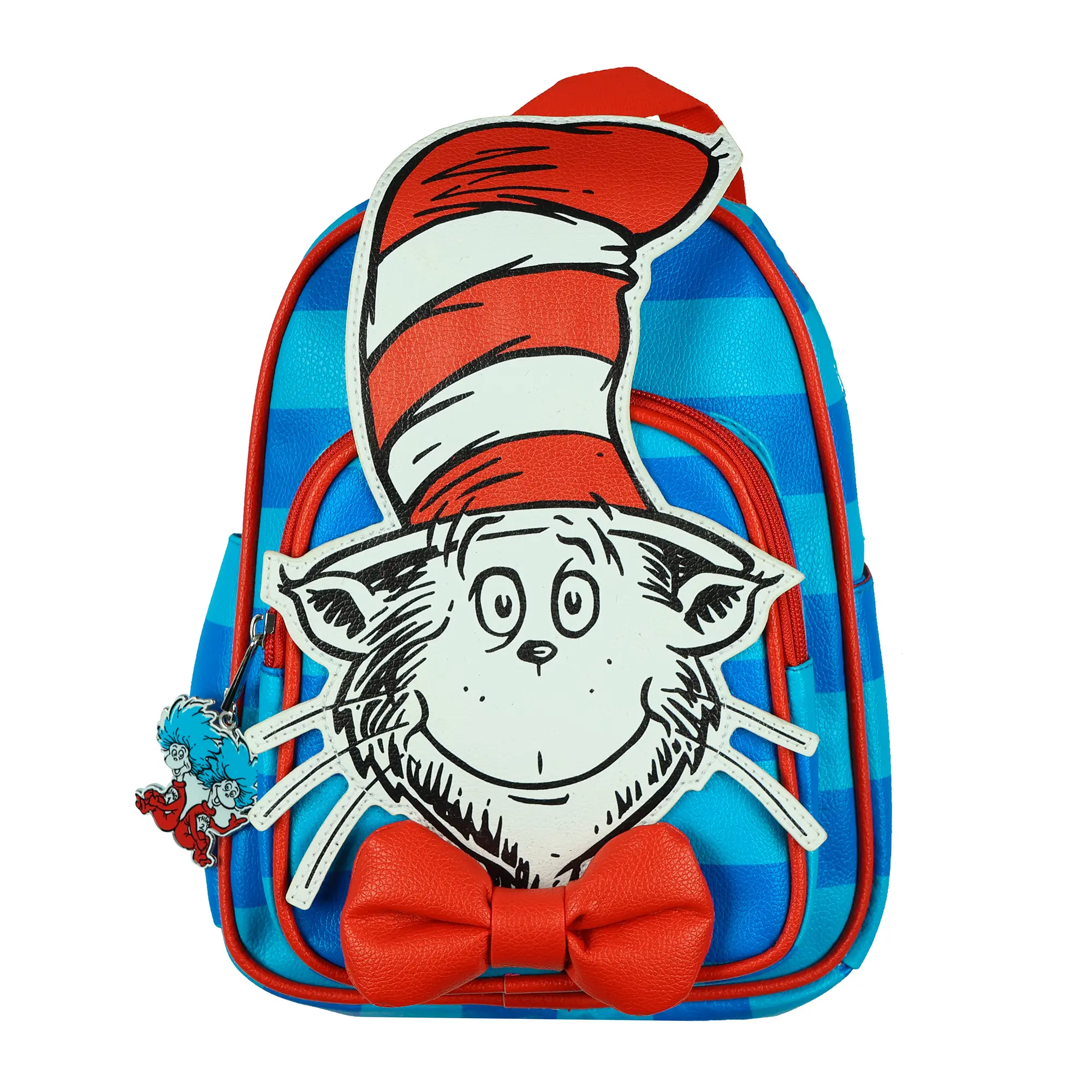 Women's Dr. Seuss Cat In The Hat Character Mini Backpack, 11" Faux Leather Bag Design Backpack, Adjustable Straps, Zip Closure, for Casual Wear