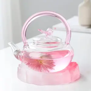 Painted Lady Butterfly Tea Pot – High-Temp Borosilicate Glass Kettle in Pink