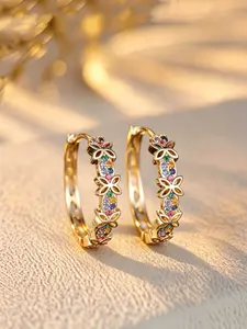 Unique Butterfly Design Hoop Earring Synthetic Zirconia Flower Earrings For Women Exquisite Wedding Jewelry Valentine's Day Gift