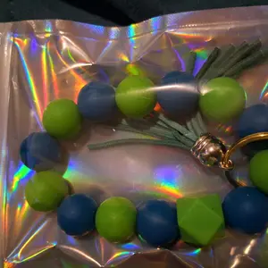 Fall Inspired Silicone Bead Wristlets - Blue and Green Beads with Tassel Accents for Stylish Wristwear