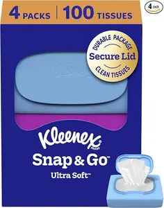 Ultra Soft 3-Ply Snap & Go Facial Tissues, 4 On-the-Go Packs (25 Tissues per Pack), Napkin (Packaging May Vary)