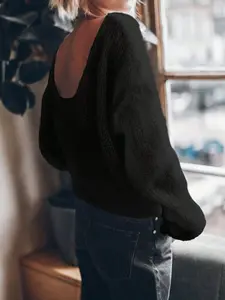 Spring Summer Women's Loose Hollow Out Long Sleeve Sweater, Casual Elegant One Shoulder Drop Shoulder Top, Daily Vacation Wear