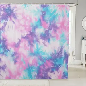 Tie Dye Fabric Shower Curtain,Boho Hippie Tie Dye Decor Bath Curtain,Pink Blue Bohemian Gypsy Trippy Shower Curtain,72" Wx72 L Home Goods Washable