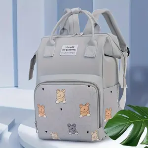 Universal Travel Mommy Backpack Cute Bear Design - Soft Shell Polyester Diaper with Practical Pockets Ideal Pregnant Women Care Compatible with Strollers Diaper Backpack
