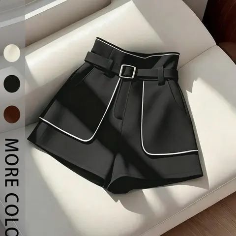 Women's Summer Basic Casual Fashion Commuter Daily Colorblock Patchwork Shorts, Stylish Relaxed Fit, Perfect for Everyday Wear Bottom Womenswear, Casual Fashionable Shorts, Casual Basic Bottoms