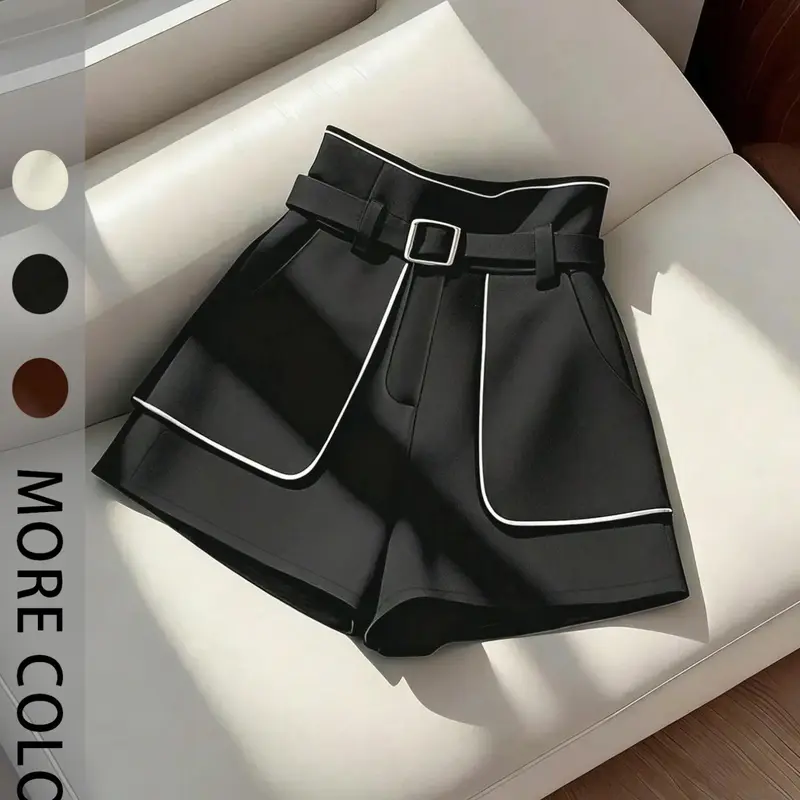 Women's Summer Basic Casual Fashion Commuter Daily Colorblock Patchwork Shorts, Stylish Relaxed Fit, Perfect for Everyday Wear Bottom Womenswear, Casual Fashionable Shorts, Casual Basic Bottoms