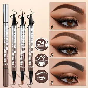RQVQ Curved Eyebrow Pen - Microblading, Liquid, 2-in-1 Dual-Ended with Micro-Fork-Tip Applicator, Waterproof and Long Lasting Makeup Cosmetic