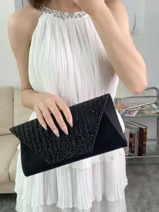 Black Rhinestone Envelope Clutch Purse for Women, Sparkly Pleated Evening Handbag, Elegant Glitter Clutch for Wedding, Prom, Cocktail Party, Formal Events & Night Out, Dressy Party Clutch summervibes