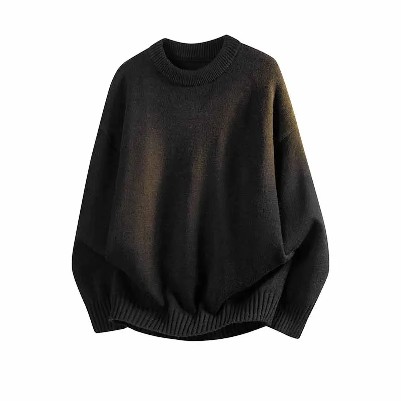Men's Oversize Soft Knit Sweater, Baggy American-Style Fashion Pullover with Crew Neck for Retro Streetwear, Knitwear, Classic, Relaxed Fit, Simple, Loose, Casual, Longsleeves, Menswear, Tops, Jeans, Hem, Ribbed, Round Neck, Plain, Polyester, Mens Clothin