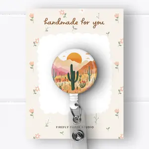 Desert Sunrise Badge Reel, Retractable Badge Reel w/ Alligator Swivel Clip