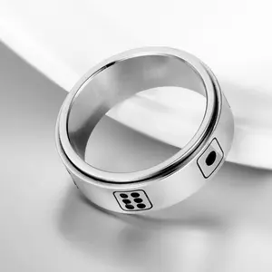 OIDEA 8MM Dice Spinner Ring for Men Women, Stainless Steel Rotating Anxiety Fidget Ring, Silver Lucky Dice Band for Stress Relief