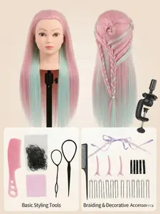 Gradient Hair Mannequin Head, Complete Styling Tools, Table Clamp Stand, Cosmetology Manikin Head, Ideal for Hairdressing Students, Hair Braiding, Practice Mannequin Head