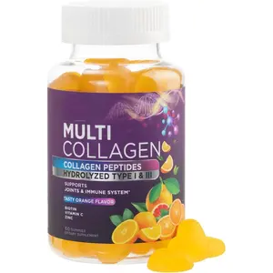 Collagen Peptides Gummies with 2500mcg Biotin for Hair Growth Skin & Nails Support, Hydrolyzed Multi Type I & III with Vitamin C, Orange Flavor Supplement, 60 Gummies