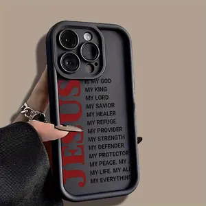 Phone case for iPhone 16 Pro Max 15 Plus 14 13 12 11 XR XS Trendy Jesus Christian Pattern Shockproof Silicone TPU Bumper Drop Protection Cover Smartphone Protective Protector Cellphone Black Casing