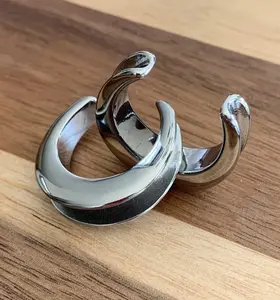 PAIR of Unique Saddle Surgical Steel Ear Spreaders Silver Hanger-Tunnels/Plugs - Gauges 00g (10mm) thru 1" (25mm)