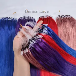 New Wholesale Arrivals Colorful Micro Loop Real Human Hairpiece - Pink Red Purple Blue Hair Extension, Rainbow Color Hair for Parties, Music Festival, Coseplay&Everyday, 30g, 50strands/pack 12'' 16'' Stragiht Hair Extension for Women, Vacation Style Ponyt