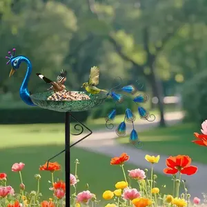 Outdoor Peacock Design Bird Feeder, 1pc Garden Decorative Bird Bath, Bird Feeding Tool for Garden Yard Decoration, Pet Supplies