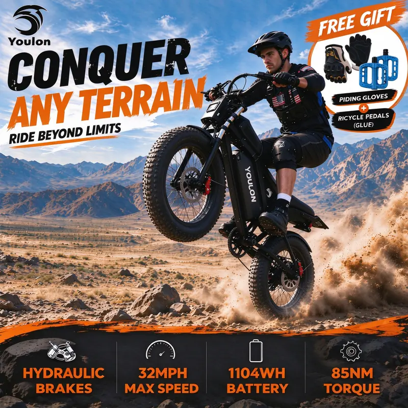 YOULON Adult Ebike, 1500W Motor, 30MPH, 48V 23Ah Removable Battery, 20”x4” Fat Tire, Carbon Steel Frame, Full Suspension, Dual Hydraulics, 7-Speed Shimano, Turn Signals, 5 Riding Modes, 12 Months Support, All-Terrain for Daily Commuting & Off-Road Rides